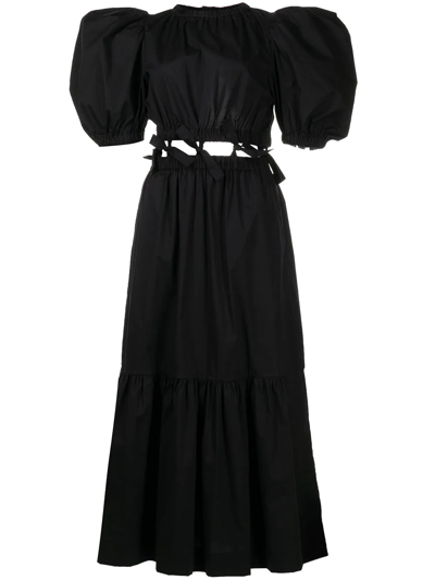 Sea Sloane Puff-sleeve Cutout Cotton Midi Dress In Black | ModeSens