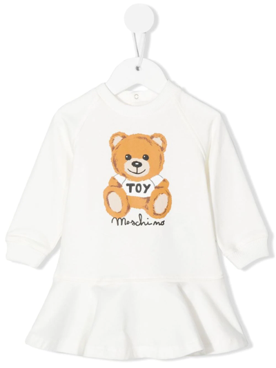 Moschino Kids' Teddy Bear-print Ruffled Dress In White