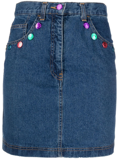 Pre-owned Moschino 1990s Button Detailing Denim Skirt In Blue