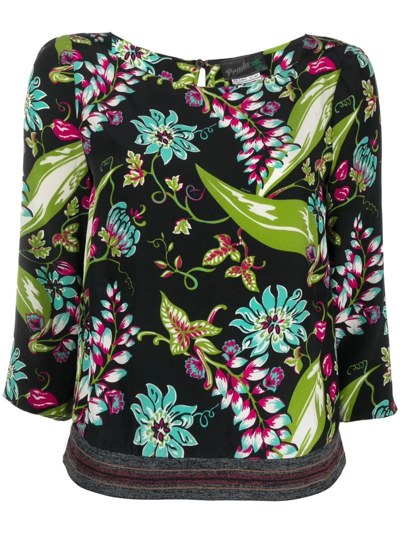 Pre-owned Prada 2010s Floral-print Silk Top In Black