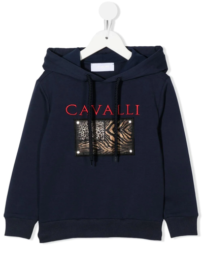 Roberto Cavalli Junior Kids' Animal-print Patch Hoodie In Blue