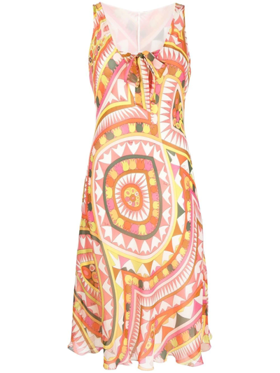 Pre-owned Emilio Pucci 1970s Graphic-print Silk Dress In Pink