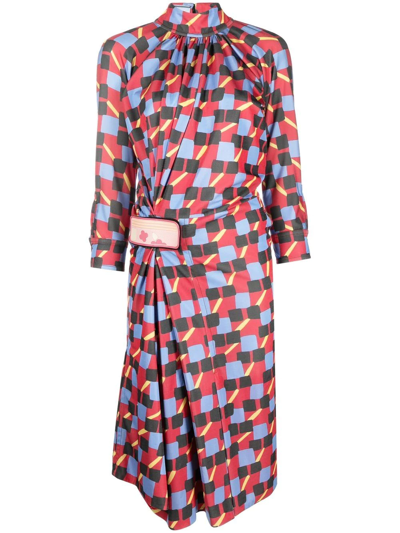 Pre-owned Prada 1990s Geometric-print Midi Dress In Red