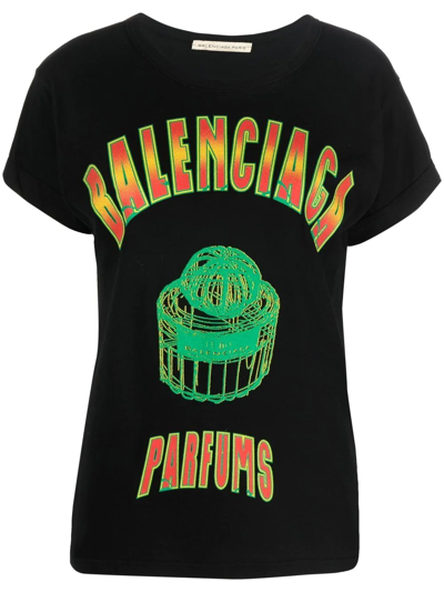 Pre-owned Balenciaga 2000s Parfums Print T-shirt In Black