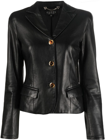 Pre-owned Gucci 1990s Buttoned Leather Blazer In Black