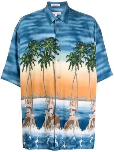 Pre-owned Pierre Cardin 1990s Palm Tree-print Shirt In Blue