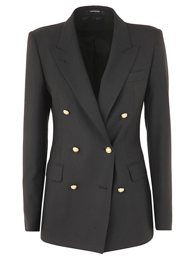 Tagliatore Gabardine Stretch Double Breasted Blazer In Black