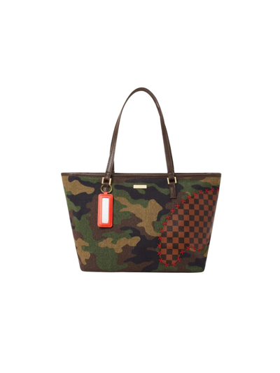 Sprayground Shark Shape Check Tote In Brown