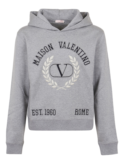 Valentino Vlogo 徽章logo刺绣连帽衫 In Grey