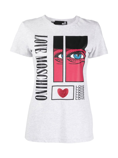 D-exterior Short Sleeves T-shirt With Eye Printing In Light Grey Melange
