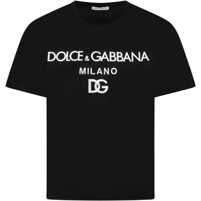 DOLCE & GABBANA BLACK T-SHIRT FOR KIDS WITH LOGOS