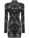 Balmain High-neck Velvet-trimmed Minidress In Black