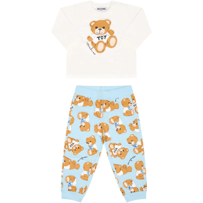 Moschino Multicolor Set For Baby Boy With Teddy Bears In Light Blue