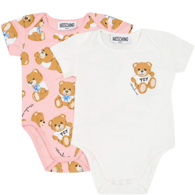 Moschino Multicolor Set For Baby Girl With Teddy Bear In Rosa