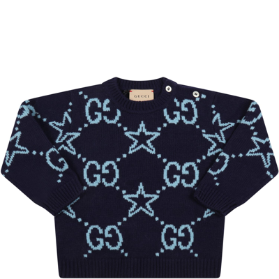 Gucci Blue Sweater For Baby Boy With Stars