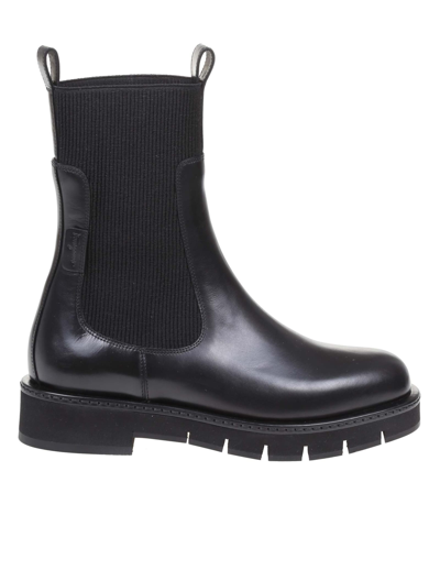 Salvatore Ferragamo Rook Boots In Leather With Elastic Side In Black