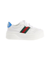 Gucci Children's Leather Sneaker With Web In Bianco