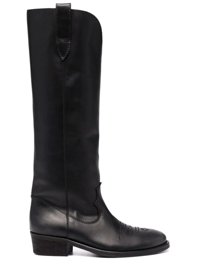 Via Roma 15 Black Leather Boots In Nero