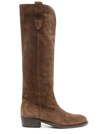 Via Roma 15 Knee-high Suede Boots In Brown