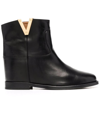 Via Roma 15 Calfskin Ankle Boot With Decorative Gold-tone Plaque In Black