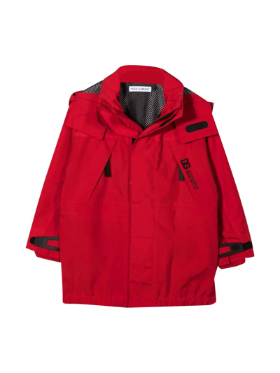Dolce & Gabbana Kids' Hooded Zip-up Jacket In Rosso