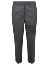 Thom Browne Cropped Trousers With Striped Pattern And Button Detailing In Medium Grey