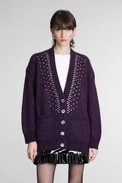 Alessandra Rich Button-front Crystal-embellished Mohair Cardigan In Black