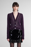 Alessandra Rich Button-front Crystal-embellished Mohair Cardigan In Viola