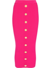 Balmain Button-front Knit Pencil Midi Skirt In Rose Fuchsia
