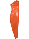 Rick Owens Athena One-shoulder Coated-denim Gown In Orange