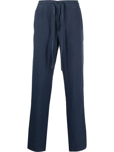 120% Lino Drawstring-waist Linen-hopsack Trousers In Blau