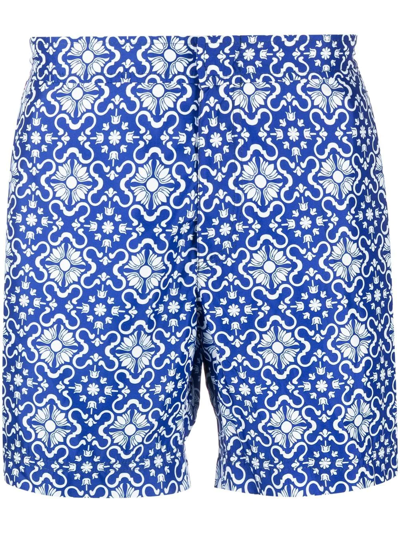 Peninsula Swimwear Geometric-print Swim Shorts In Blue