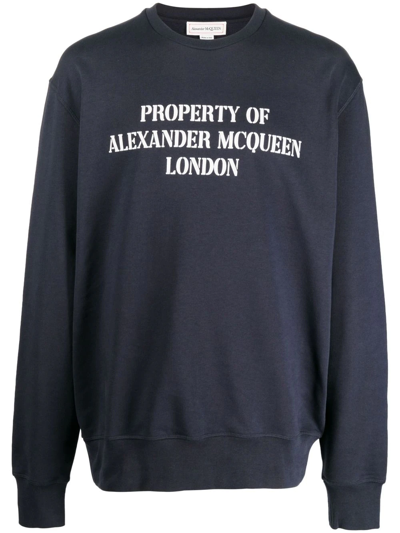 Alexander Mcqueen Brand-print Relaxed-fit Cotton-jersey Sweatshirt In Blue