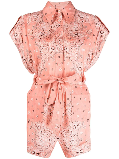 Zimmermann Violet印花亚麻连身裤 In Pink