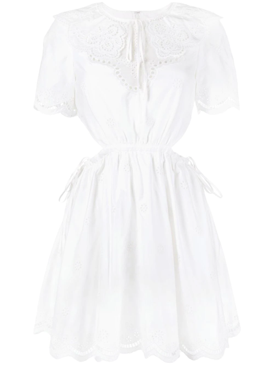 Self-portrait Embroidered Short-sleeve Dress In White