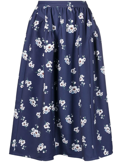 Self-portrait Floral-print High-waisted Skirt In Blue