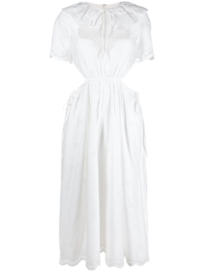 Self-portrait Embroidered Short-sleeve Dress In White