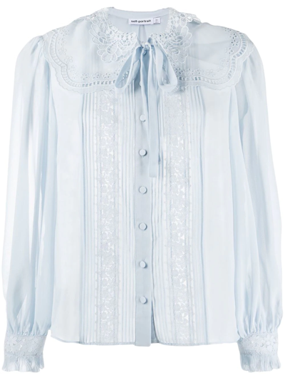 Self-portrait Broderie Anglaise Blouse In Blue