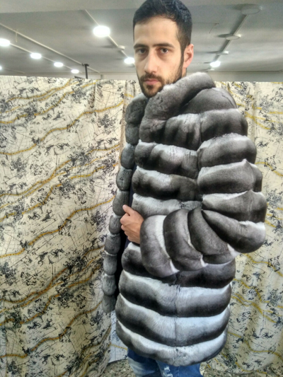Pre-owned Fenzo Furs Luxury Full Skin Chinchilla Mens Coat Real Fur Full Skin 100% Genuine Chinchilla In Gray