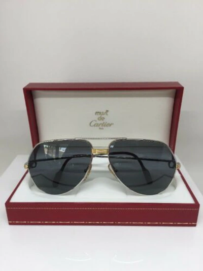 Pre-owned Cartier Vintage  Aviator Platinum 62-14-140mm Large Vendome Sunglasses France In Solid Grey Lenses