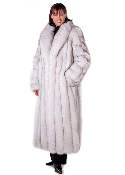 Pre-owned Madison Ave Mall Womens Long Genuine Natural Blue Fox Fur Coat Real Full Length - Shawl Collar
