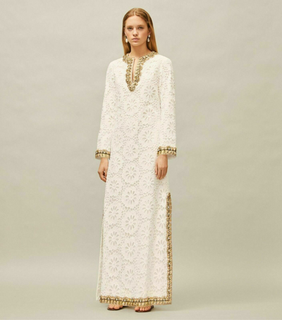 Pre-owned Tory Burch $1398  Crystals Embellished Lace Caftan Dress White Eyelet 4