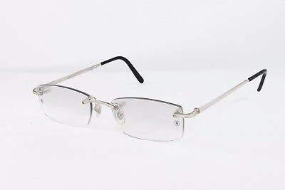 Pre-owned Cartier Platinum Rimless Titanium Sunglasses T8100573 Authentic France In Gray