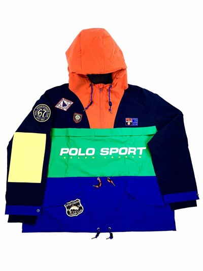 Pre-owned Polo Ralph Lauren Xxl  Navy Multi Polo Sport Sportsman Front Pouch Graphic Jacket In Orange, Navy, Blue, Green, Yellow
