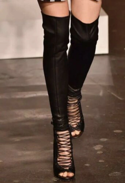 Pre-owned Givenchy Laced Thigh High Runway Boots Over The Knee Otk Nunka 36 Auth $4k In Black