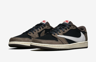 Pre-owned Jordan Nike Air  1 Low Og Sp Travis Scott Size 12.5 Black Red Mocha. Cq4277-001. In Multicolor