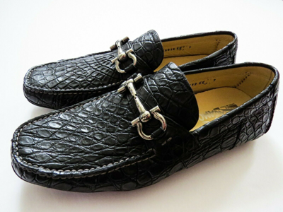 Pre-owned Ferragamo Salvatore  Black Crocodile Alligator Leather Shoes 7 Us 41 Euro 6 Uk