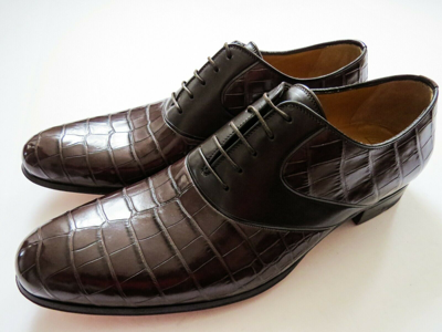 Pre-owned A.testoni Testoni Brown Crocodile Alligator Leather Oxford Shoes Loafers 9 Us 42 Euro 8 Uk