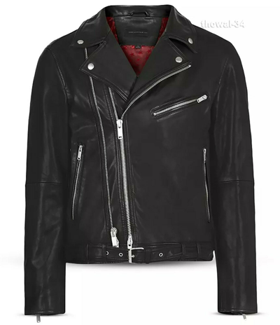 Pre-owned John Varvatos Star Usa Xl Bruce Biker Leather Jacket Men's Moto Racer Midweight In Black