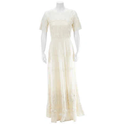 Pre-owned Burberry Embroidered Tulle Dress In Natural White
